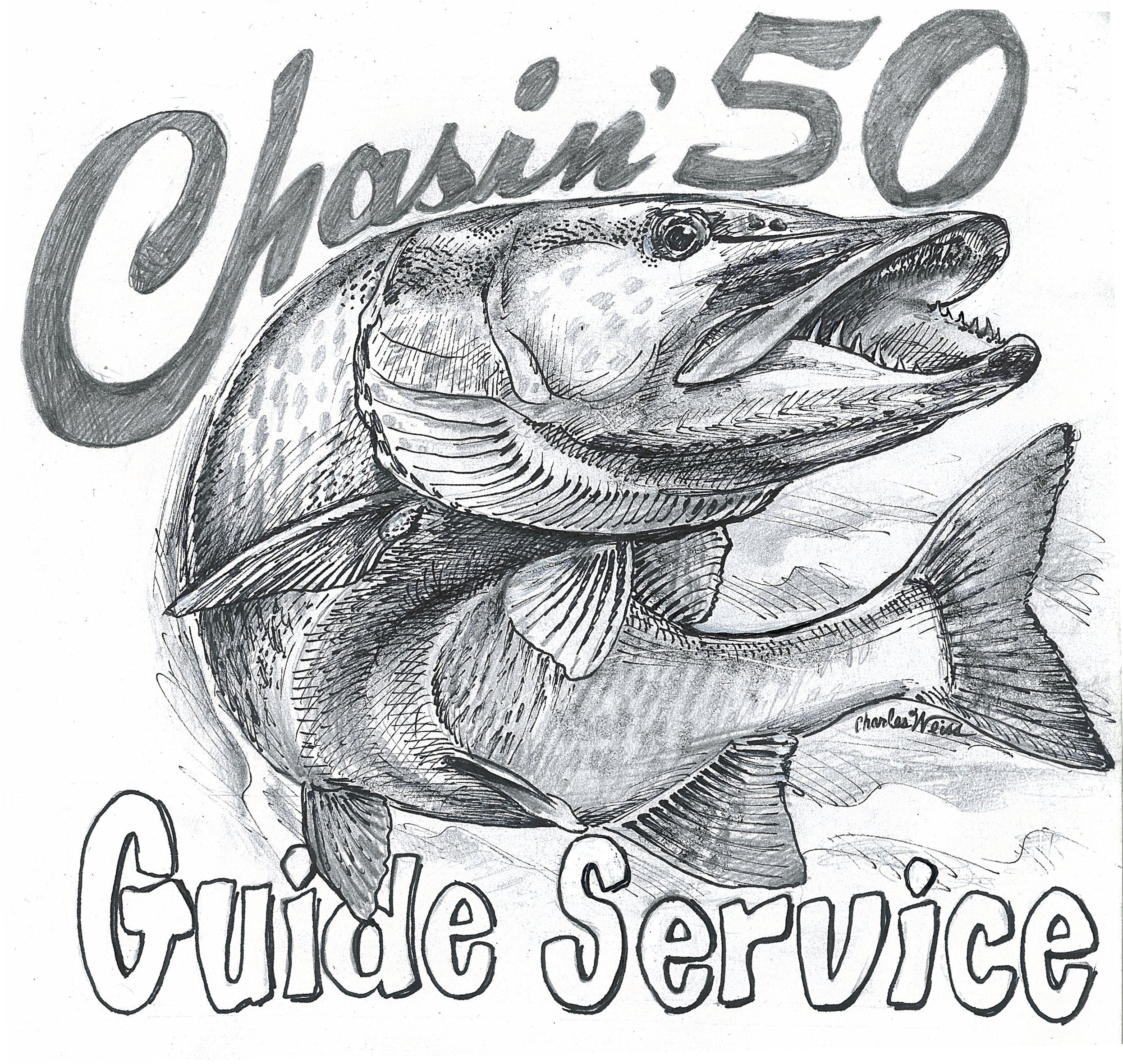 Original Chasin'50 Guide Service logo, drawn by Charles Weiss