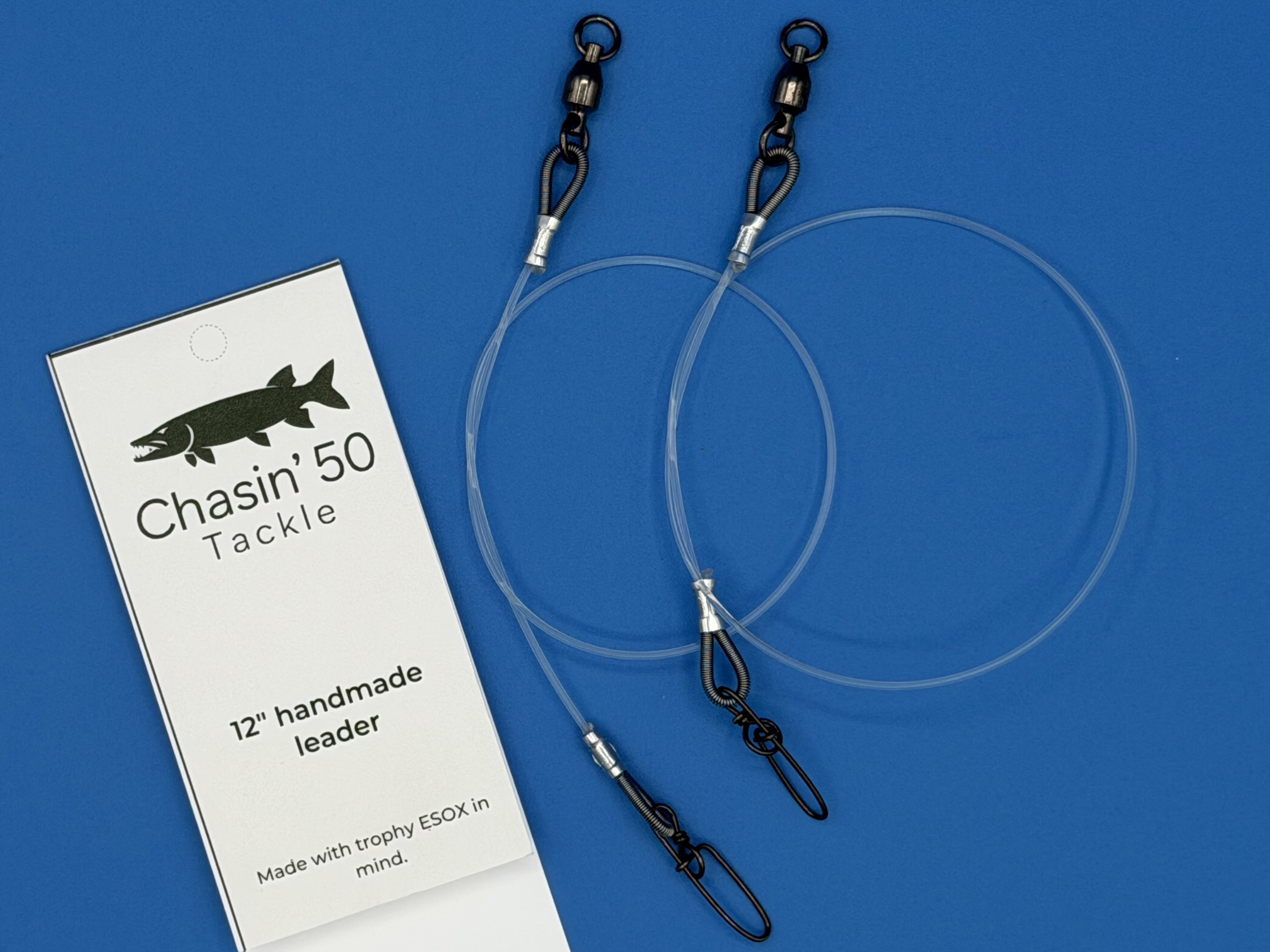 135 lb fluorocarbon leaders with Chasin'50 card